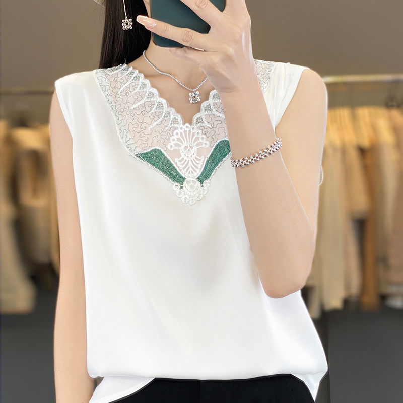 Suit Stitching Base Acetic Acid High-grade Satin Lace Camisole Summer Elegant New Outfit Sleeveless Top