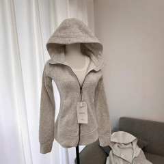 LULU スリムフィットスウェットシャツ レディース カジュアル ラフ フード付き ヨガジャケット 春用 裏起毛 保温トップス スキューバ