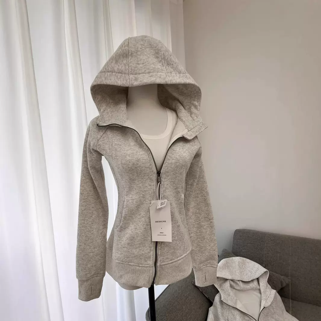 LULU修身卫衣女休闲慵懒连帽瑜伽外套春季加绒保暖上衣scuba