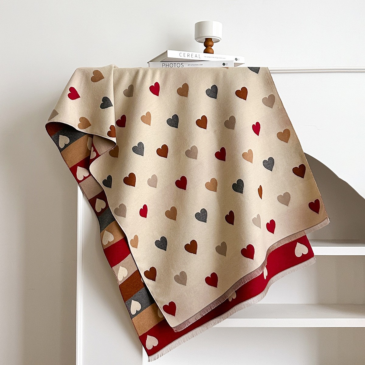 Bufanda de Imitación Cachemira con Patrón de Corazón, Mantenerse Caliente, para Otoño e Invierno