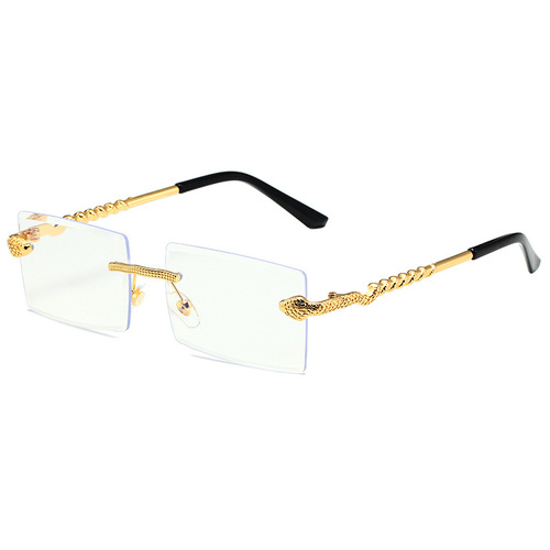 New European and American rimless square glasses, snake-shaped metal cut-edge sunglasses, personalized fashion street style sunglasses cross-border
