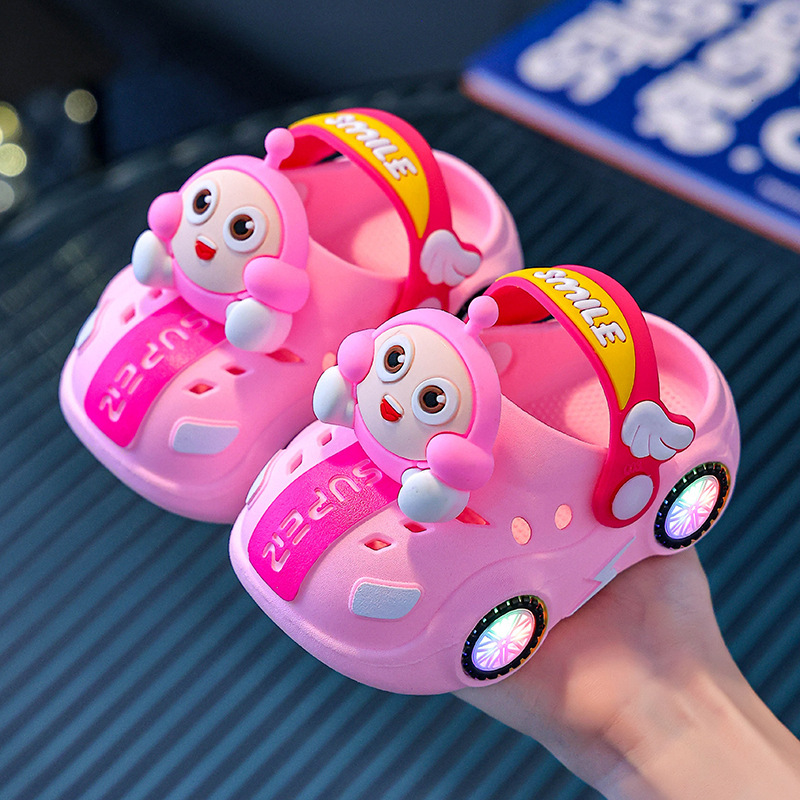 子供用スリッパ、夏の女の赤ちゃんの車、明るいライト、屋内用ソフトソール滑り止めスリッパ、男の子用エッグマン下駄|undefined