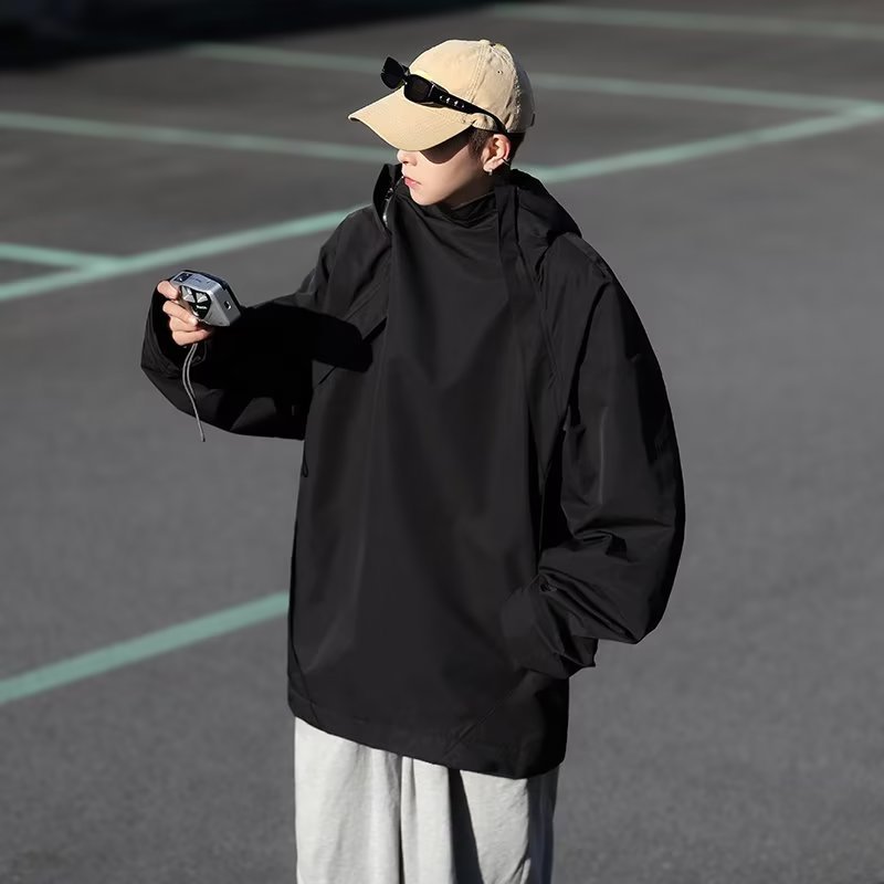 Otoño Hong Kong viento nacional marea función viento cremallera capucha chaqueta hombre suelta bf chaqueta casual con capucha