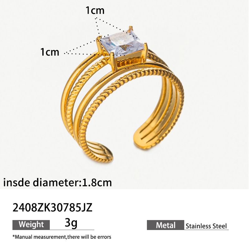 Tina 18k oro de acero inoxidable zircon abierto anillo de alta calidad anillos de titanio joyería de mano anillos transfronterizos