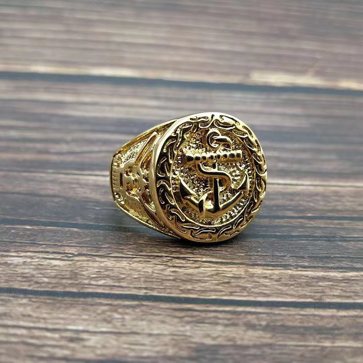 Printing, Anchor Pattern Men's Gender Plating Design Wholesale Jewelry Hip-Hop Printing Anchor Titanium Steel Plating Rings