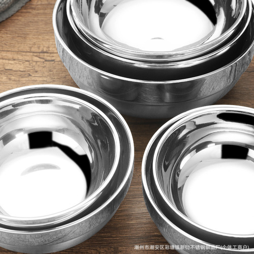 Wholesale stainless steel bowl with double-layer insulation, thickened for school canteens, kindergartens, commercial use, anti-scalding, high-legged lotus platinum bowl