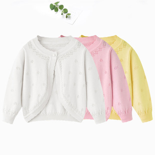 Spring and Summer New Style Girls' Knitted Cardigan Pure Cotton Thin Cut Out Breathable Kidsren's Sun Protection Air-Conditioning Shirt with Small Shawl