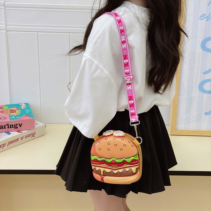 Mini bolso de hombro coreano para niños y niñas, caricaturas lindas pequeñas hamburguesas bebés mochila de impresión nueva bolsa infantil