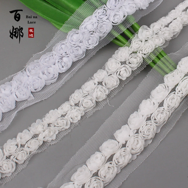 2 ряда роз 6 см Роза шифоновое кружевное свадебное платье DIY кружевные аксессуары тарелка цветок специальная вышивка