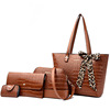 Capacious fashionable trend one-shoulder bag with bow, crocodile print