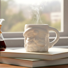 跨境纯白色陶瓷圣诞老公陶瓷马克杯创意人脸陶瓷水杯高颜值杯子