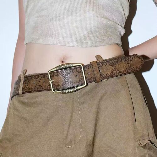 American retro y2k belt women's trend national style belt all-match denim high-end brown leather pants belt