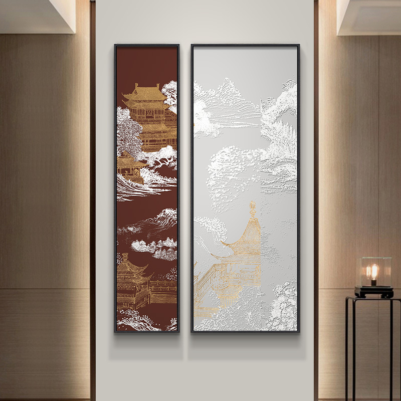 New Chinese Style Entrance Decorative Painting, Living Room Entrance Background Wall Hanging Painting Facing the Door, Landscape Painting, Corridor Aisle Mural