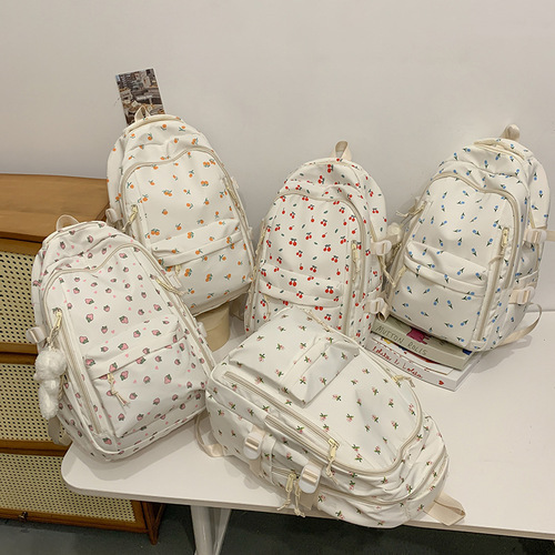 Academic Style Women's College Students Korean Style Small Floral Double Shoulder Bag Versatile Large Capacity Backpack for Middle School and High School Students Trendy