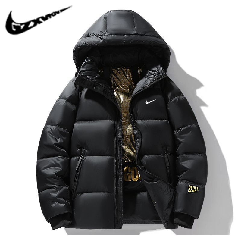 Cross-border Men's 2024 Winter Black Gold Down Jacket White Duck Down Men's Fashion Brand Sports Leisure GB Hooded Jacket Men