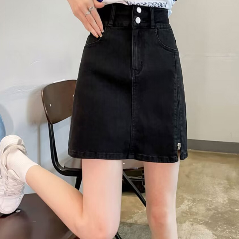 Denim Skirt Women's Summer 2024 New High-Waisted Slimming Look A-Line Black Hip-Hugging Culottes Anti-Exposure Short Skirt Denim Skirt Women's Summer 2024 New High-Waisted Slimming Look A-Line Black Hip-Hugging Culottes Anti-Exposure Short Skirt