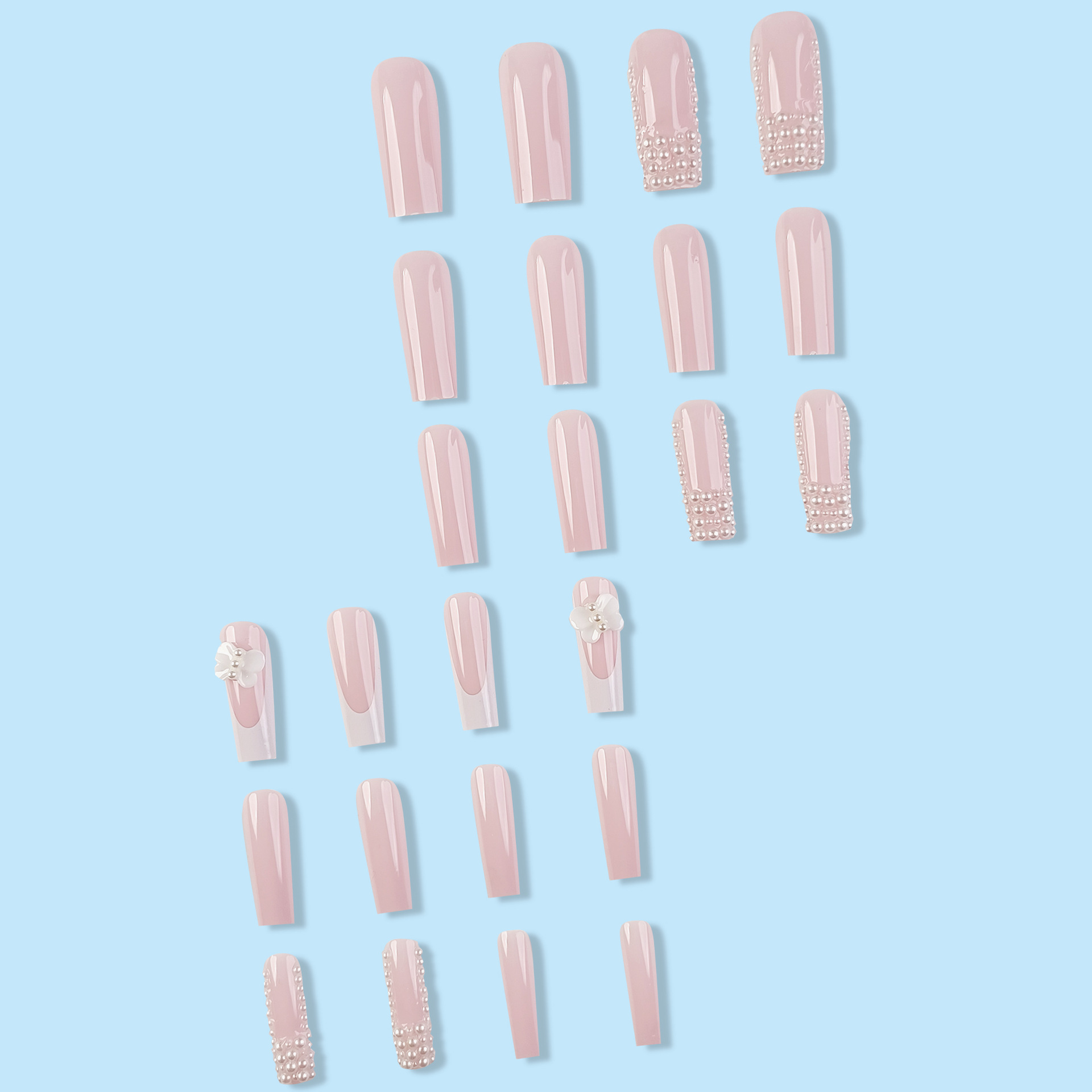 Uñas postizas transfronterizas, uñas usables, semicírculo, perla, lazo largo, manicura, uñas al por mayor, uñas a presión