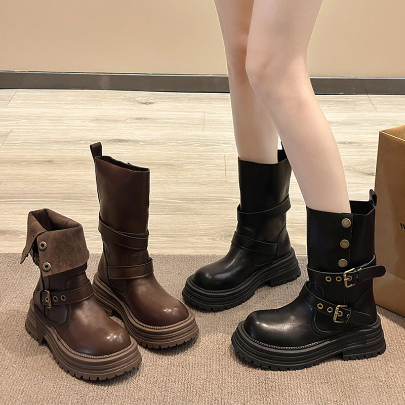 British Style Boots for Women 2025 New Autumn Retro Women's Shoes Maillard Brown Boots Thick-Soled Black Short Boots