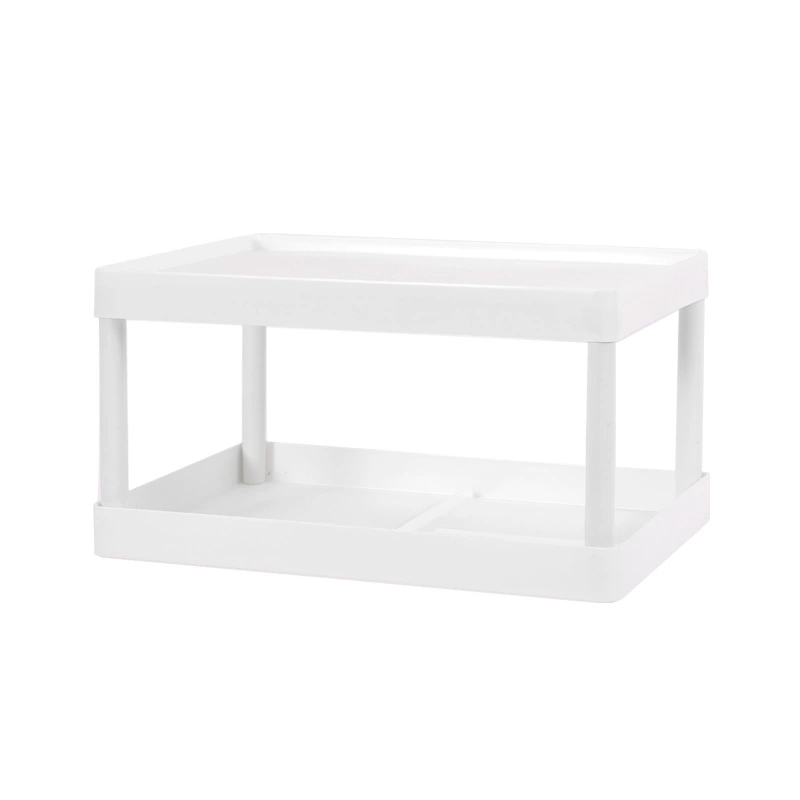 Desktop Bookshelf Stand, Simple Double-Layer PP Shelf, White, Compact 2-Tier Storage