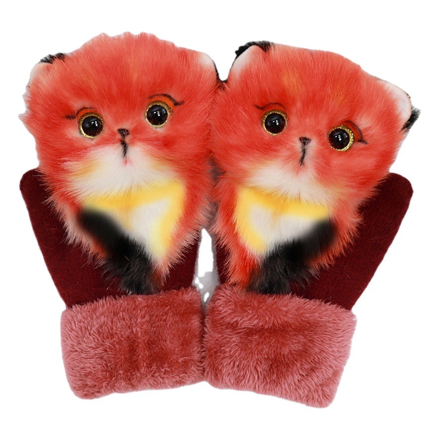 Fábrica de dibujos animados animal felpa guantes invierno cálido Dedo de piel de conejo de punto dama guantes lindos Comercio exterior al por mayor