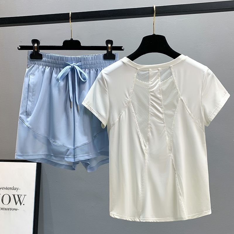 ヨガ服スーツ女性の夏ルーズ痩身速乾通気性メッシュ服屋外ランニングスポーツフィットネスバドミントン服|undefined
