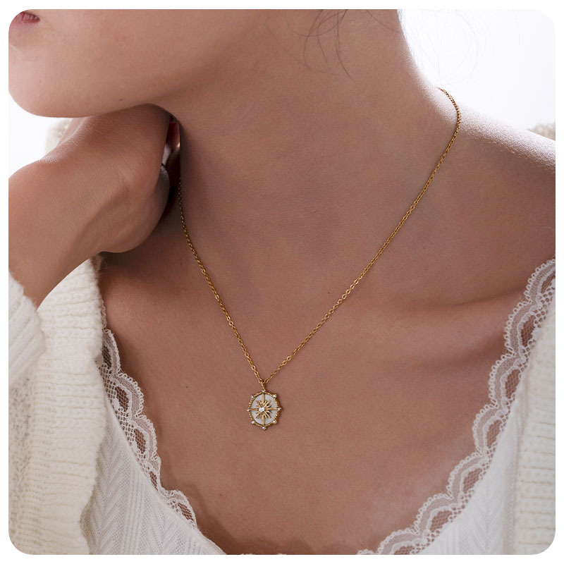 Tina transfronteriza colgante de conchas de ocho estrellas colgante personalidad europea y americana colgante simple joyería de acero inoxidable mujer