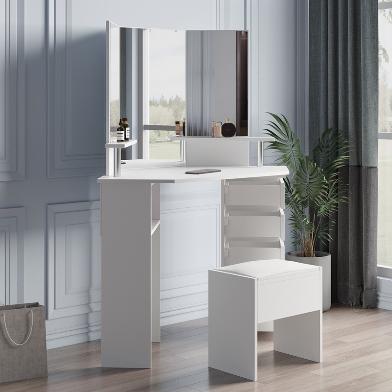Tocador dormitorio moderno simple espejo oculto tocador multi-capa gabinete de almacenamiento pequeña mesa de maquillaje al por mayor