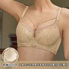 内衣女薄款大胸显小聚拢不空杯上托防下垂性感蕾丝文胸套装8809