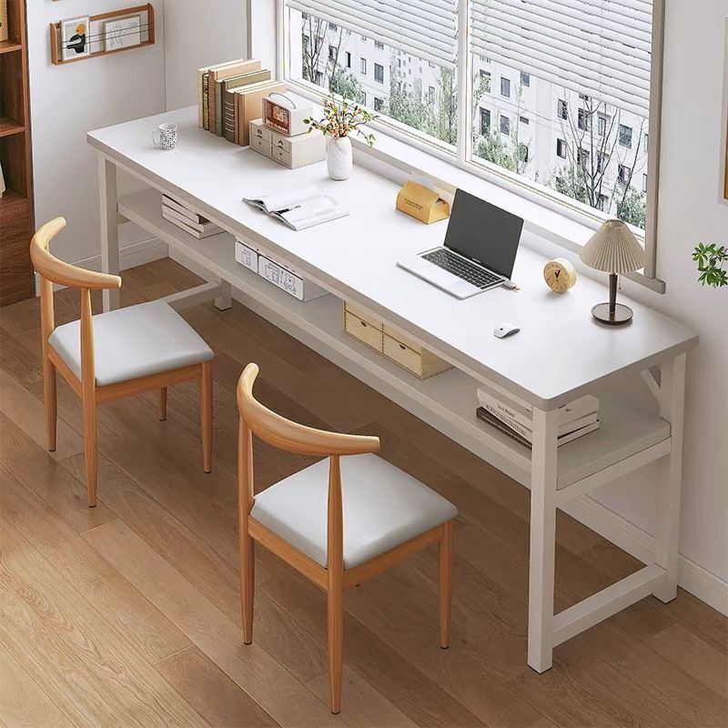 Double Long Desk for Students, Home Use, Bedroom Study, Writing, Rental Apartment, Rectangular Computer Desk, Narrow Wall-Mounted Table