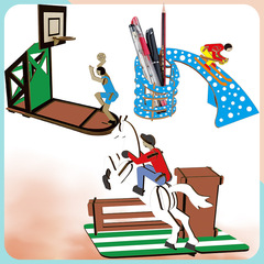 Wooden 3D puzzle desk toy, pencil holder ornament, DIY assembly model, brain-training toy, street stall startup item