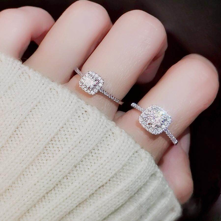 Tiktok Kuaishou Live Broadcast 50 Points 1 Carat Imitation Moissanite Diamond Ring for Proposal and Marriage, Micro-Paved Small Square Diamond Ring