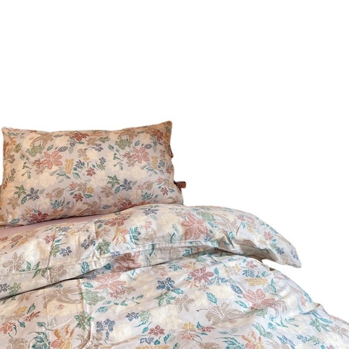 Retro nude floral, pure cotton four-piece skin-friendly bedding set, textured pattern printed quilt cover, fitted sheet 1.5/1.8m