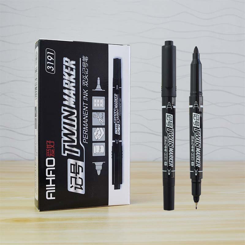 Hobbies 3191 small double-headed marker oily painting Gou line Pen black marker big head red and blue water pen wholesale Hobbies 3191 small double-headed marker oily painting Gou line Pen black marker big head red and blue water pen wholesale