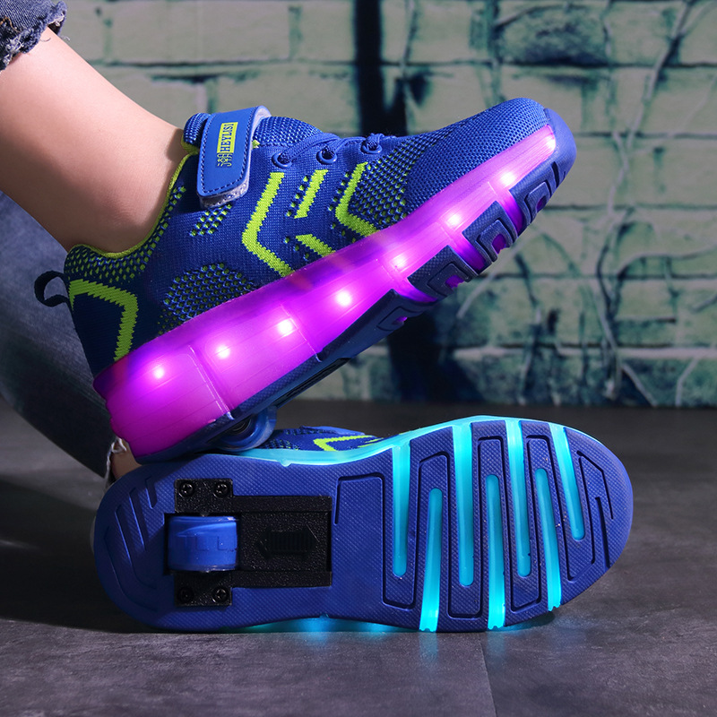 New children's light shoes Boys single wheel walking shoes Girls pulley shoes US charging LED light switch_voghion.com