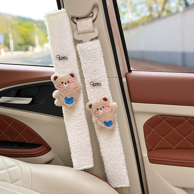 Extended Belt Covers | Seat belt shoulder pad - shoulder-bag-brown-bear-white-lambswool-shoulder-pads-49cm-pair