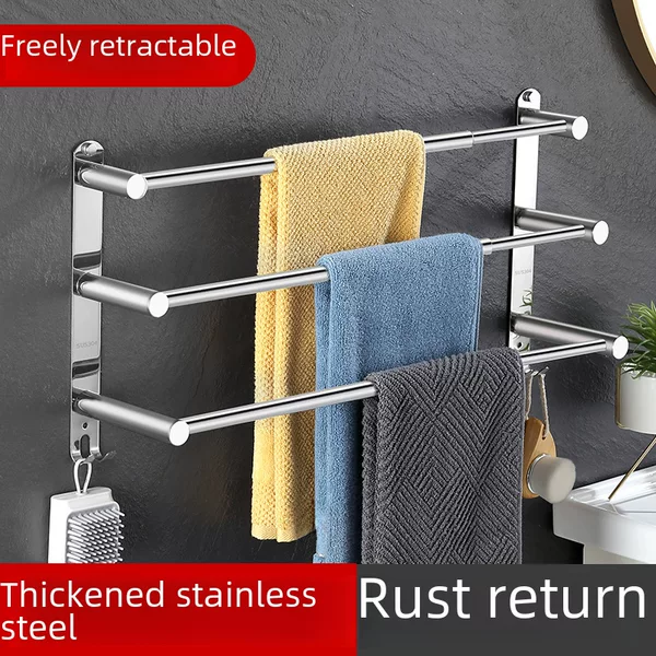 Amazon retractable stainless steel towel bar bathroom storage rack towel rack punch-free wall hanging