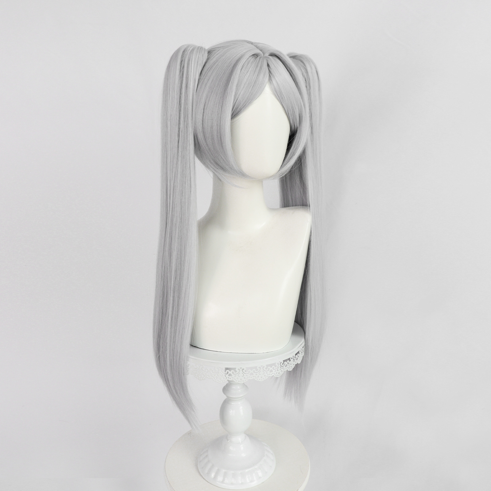 Frieren Cosplay Perücke 65CM Pferdeschwanz Perücke Frauen Lange Gerade Grau Synthetische Haar für Halloween Comic Con – Detail 4