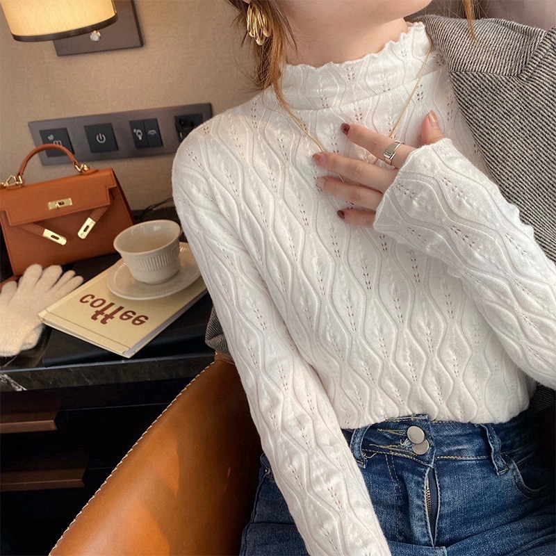 女性用ボトリングシャツ、秋冬ハーフタートルネックニッチニットトップス、2024春秋の新スタイル、多用途インナーセーター|undefined