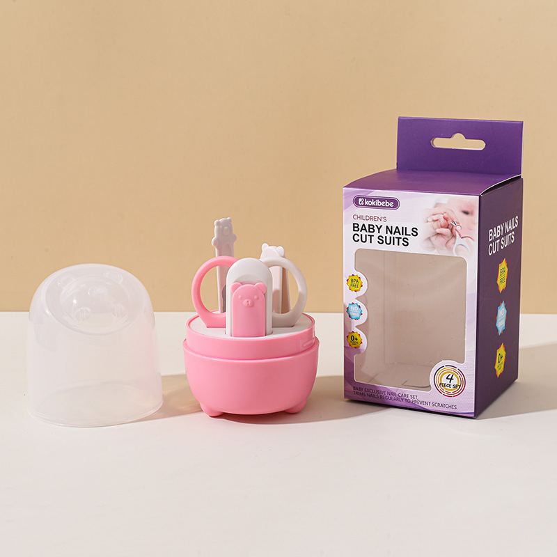 Set de Cortaúñas para Bebé de 4 Piezas de Plástico y Acero Inoxidable, para Cuidado de Bebés