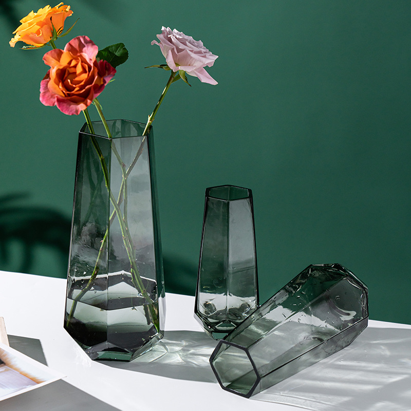 European-style simple creative glass vase new hydroponic flower lily geometric vase flower vase dried flower flower arrangement decoration
