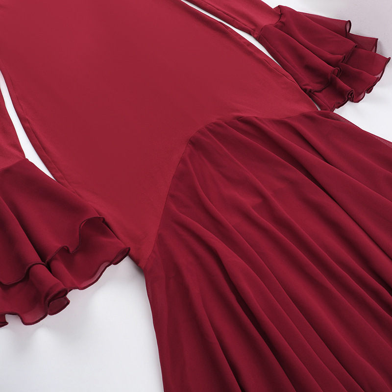 Autumn Socialite Elegant Sexy Slim Fit Ruffled Hem Long Sleeve Dress Women