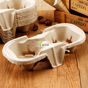 Paper Pulp Two-Cup Holder, Disposable Environmentally Friendly Coffee Paper Cup Holder, Milk Tea Takeaway Paper Pulp Holder, 600 Pieces