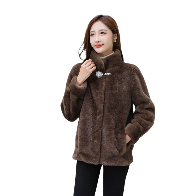  Velvet demi-season keep warm short jacket for mother, for middle age