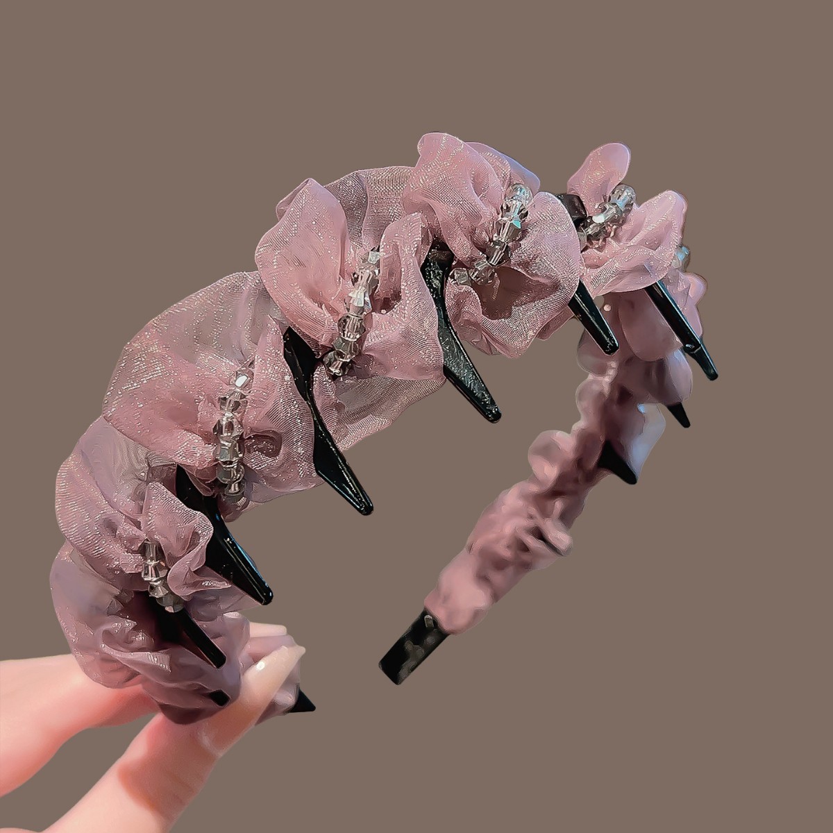 340# fairy pink mesh diamond headband