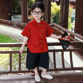 汉服男童夏季薄款中国风男孩唐装幼儿表演三月三儿童民族演出服装