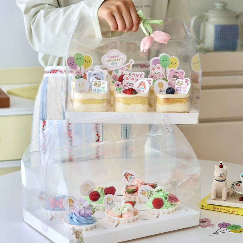 61新款儿童节6粒纸杯蛋糕手提透明打包盒子烘焙蛋糕杯甜点盒空盒