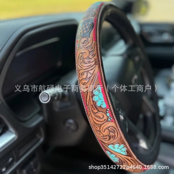 跨境新款时尚方向盘套，精致裁缝印花工艺安装方便时尚大气|undefined