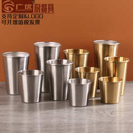 304不锈钢户外斜身杯 金色啤酒杯口杯户外便携水杯单层卷边激光