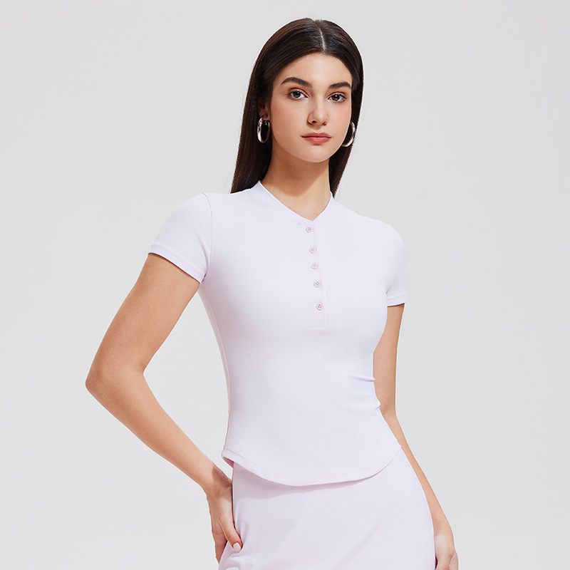 Lulu Henry camisa traje deportivo para mujer chica delgada desnuda yoga con cuello en V top de manga corta fitness falda de secado rápido