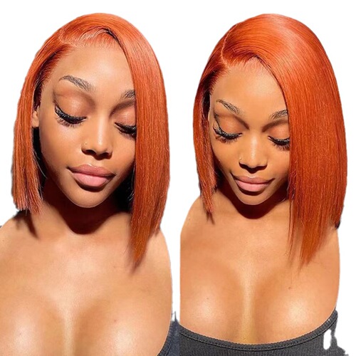 Lace Bob Wig with Front Lace, Orange, Short Straight Lace Front Wig, 13x4 Bob Wig with Bob Haircut